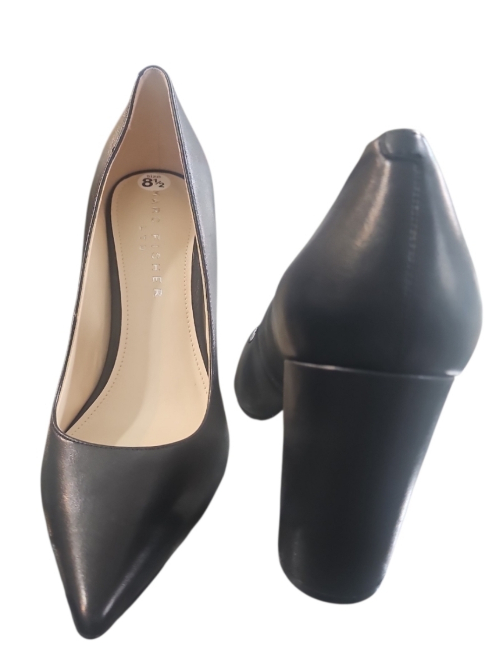 Marc Fisher LTD Abilene Black Leather Pointed Toe Block Heel Pumps sz 8.5 - Picture 8 of 9